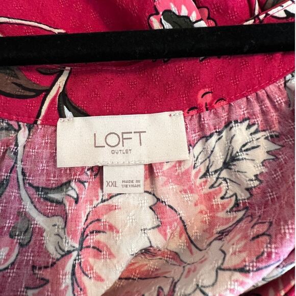 LOFT Outlet Blouse Womens XXL Red/Pink Floral Balloon Sleeves V-Neck Blouse - Picture 5 of 9